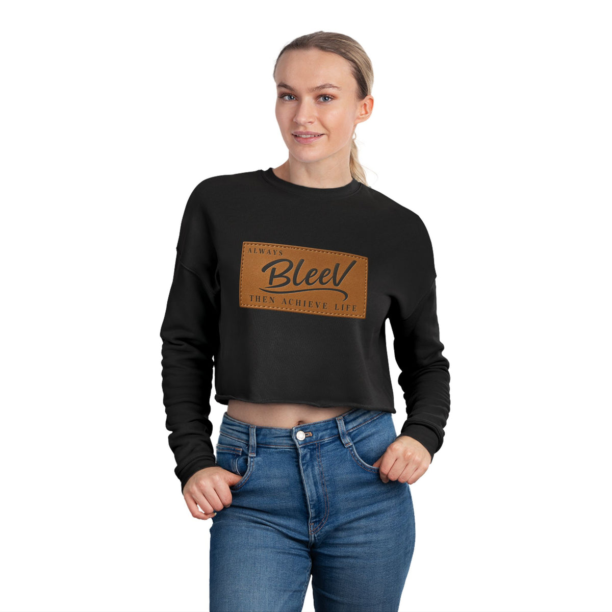 Copy of Bleev Leather Patch Cropped Sweatshirt — Women's Casual Streetwear